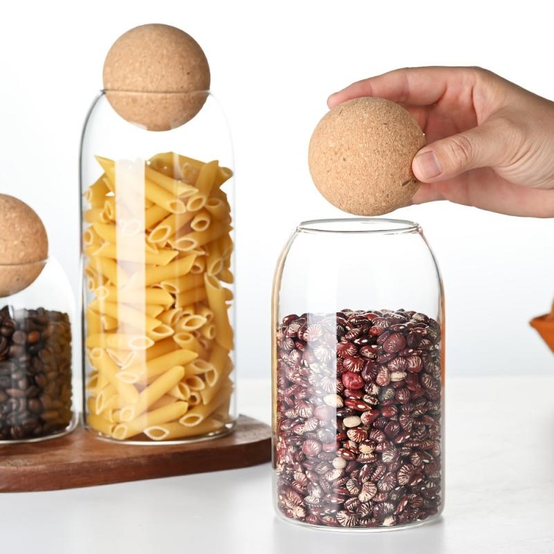 Glass Food Storage Jars with Wood Lid Set