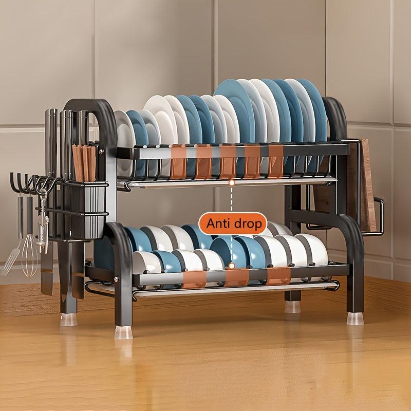 2-Layer Dish Drying Rack with Tray & Cutlery Holder