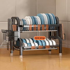 2-Layer Dish Drying Rack with Tray & Cutlery Holder