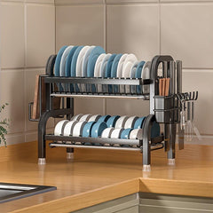 2-Layer Dish Drying Rack with Tray & Cutlery Holder