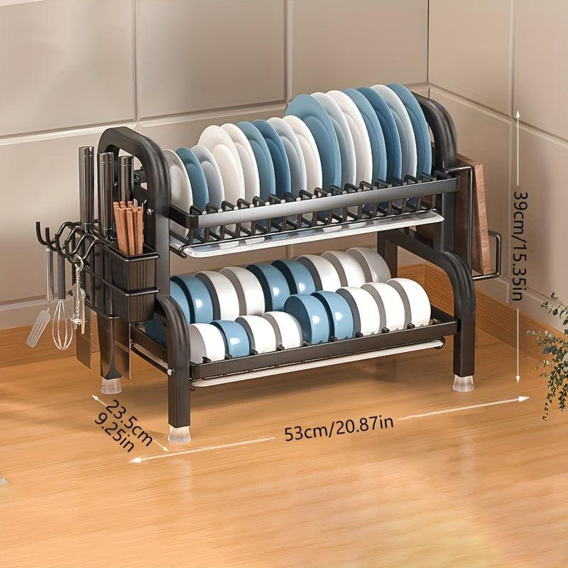 2-Layer Dish Drying Rack with Tray & Cutlery Holder