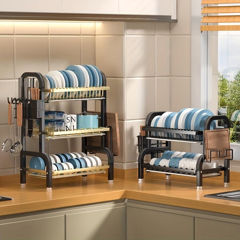 2-Layer Dish Drying Rack with Tray & Cutlery Holder