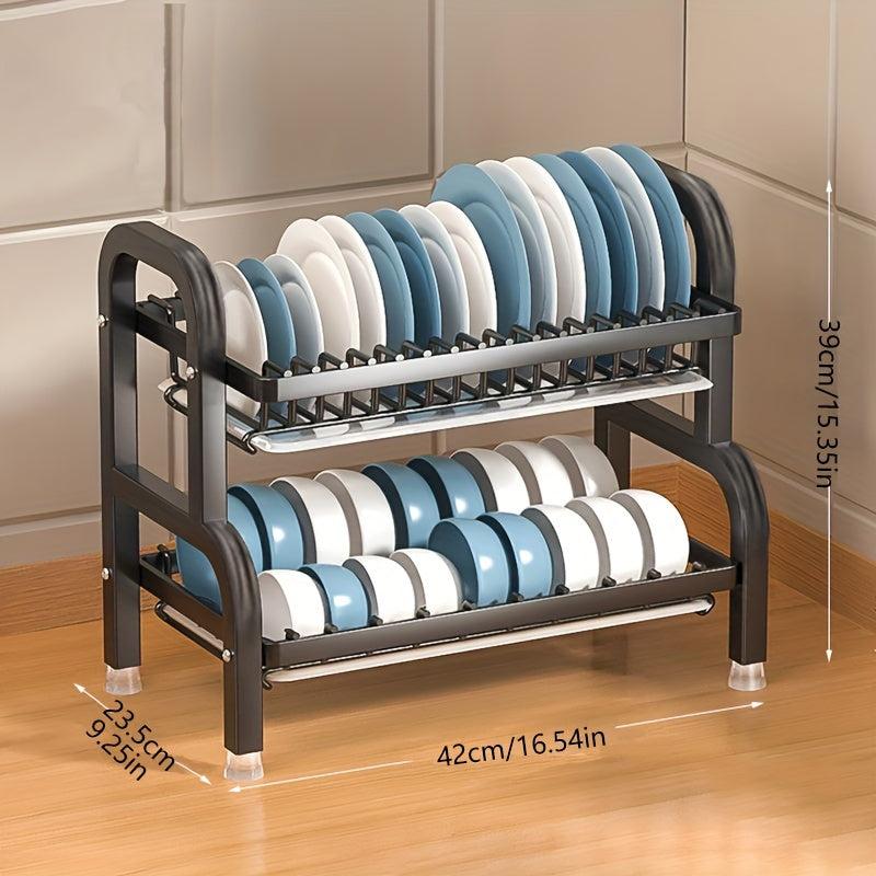 2-Layer Dish Drying Rack with Tray & Cutlery Holder
