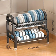 2-Layer Dish Drying Rack with Tray & Cutlery Holder