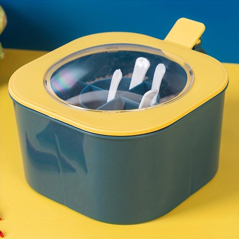 1pc Round Grid Seasoning Box with Spoons
