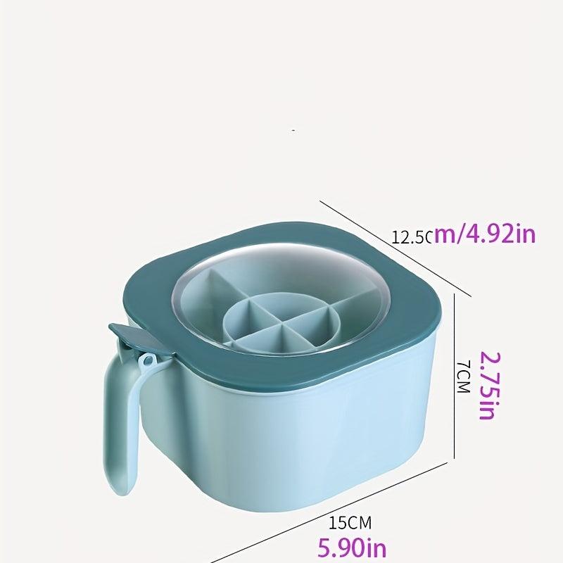 1pc Round Grid Seasoning Box with Spoons
