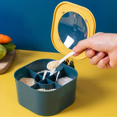1pc Round Grid Seasoning Box with Spoons