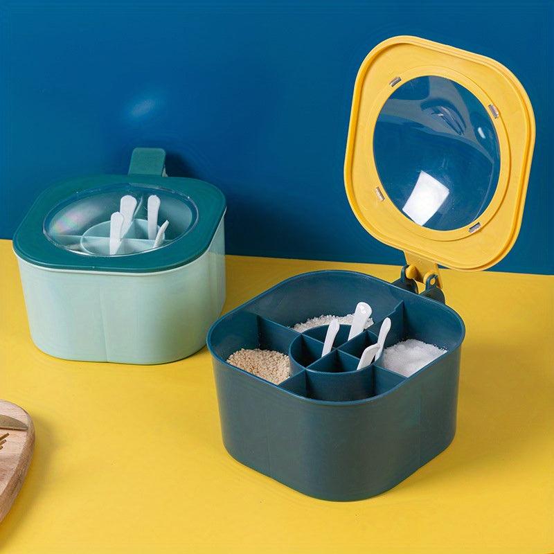 1pc Round Grid Seasoning Box with Spoons