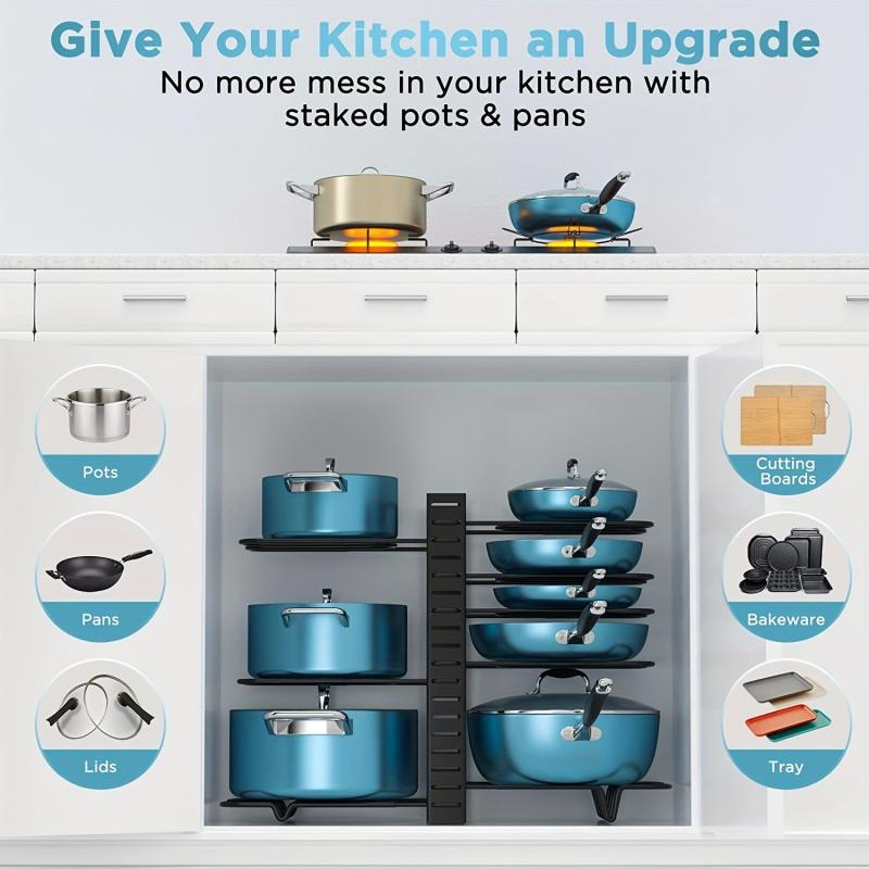 1pc 8 Tier Adjustable Pot and Pan Organizer