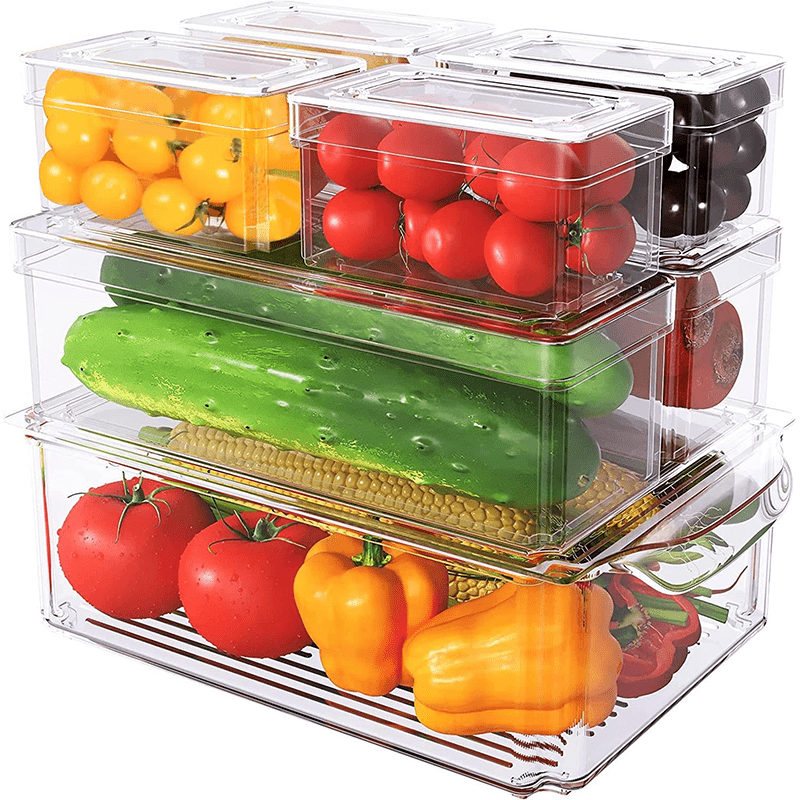 Set Of 7 Fridge Organizers Stackable Refrigerator Organizers With Lids BPA Fruit