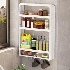 Layer Wall Mounted Spice Rack with 6 Hooks Punching Storage Shelf for Kitchen