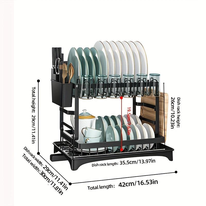 Double Layer Dish Rack for Bowls Plates Cups & More