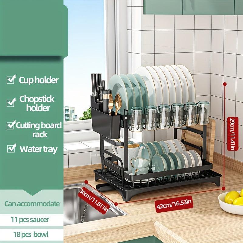 Double Layer Dish Rack for Bowls Plates Cups & More