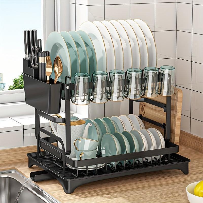 Double Layer Dish Rack for Bowls Plates Cups & More