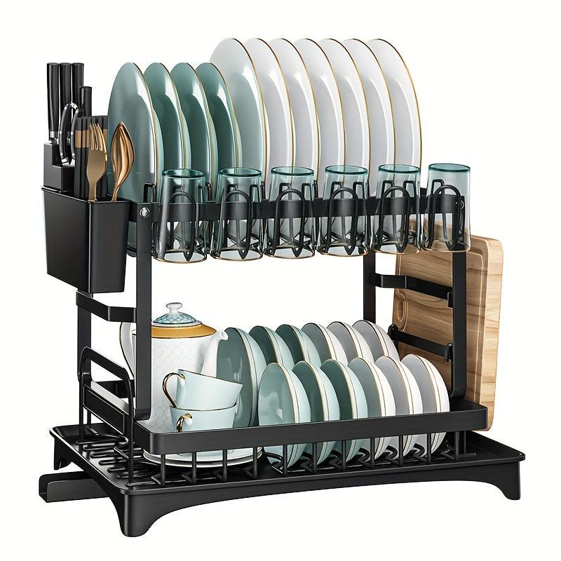 Double Layer Dish Rack for Bowls Plates Cups & More