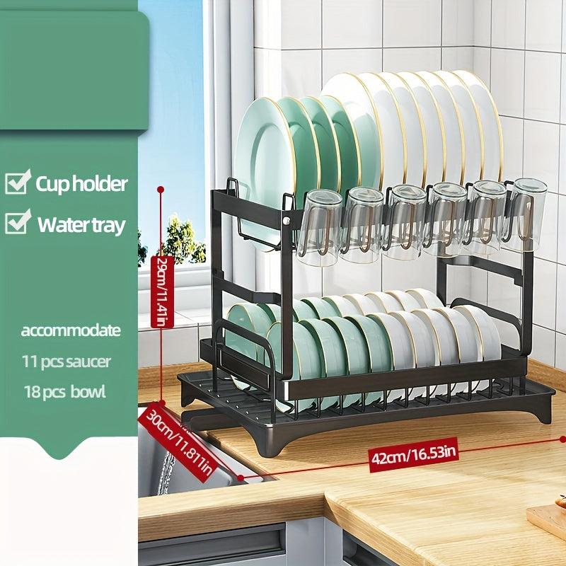 Double Layer Dish Rack for Bowls Plates Cups & More