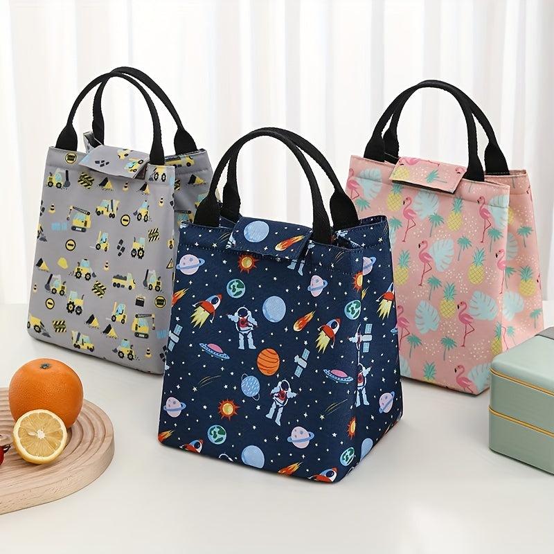 Cartoon Print Insulated Lunch Bag for Office School Picnic - Aluminum Lining