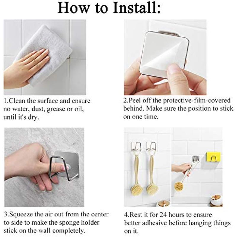 2pcs Adhesive Sponge Holders Sink Rack Stainless Steel Quick Dry