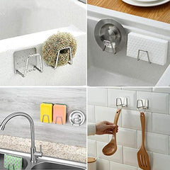 2pcs Adhesive Sponge Holders Sink Rack Stainless Steel Quick Dry
