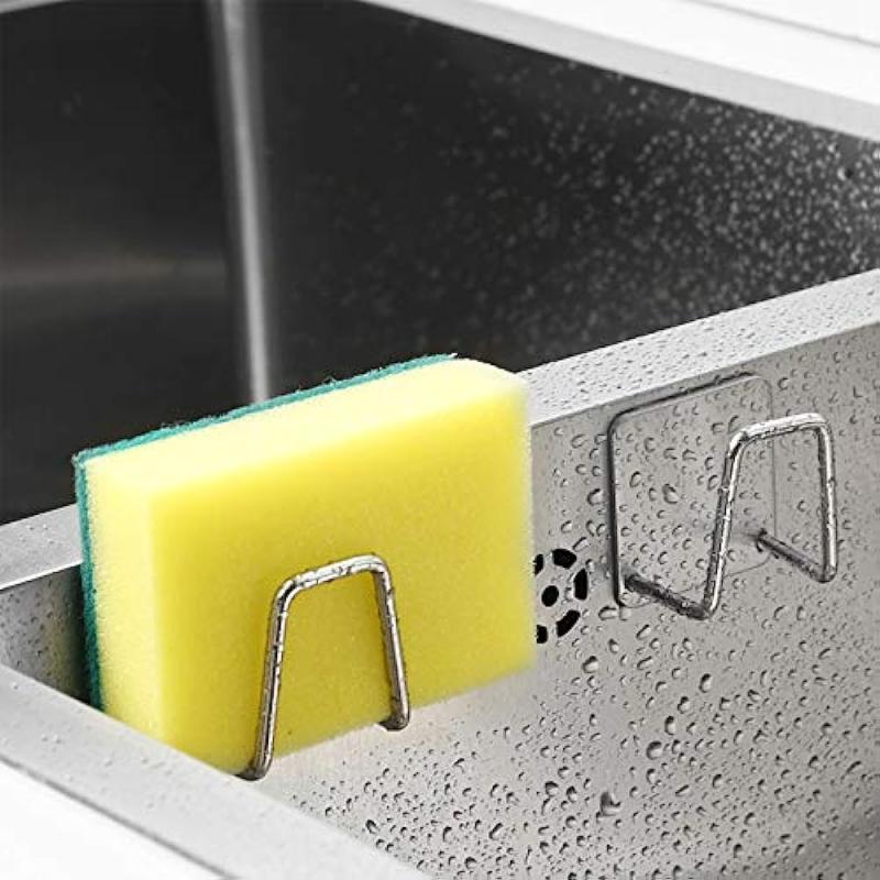 2pcs Adhesive Sponge Holders Sink Rack Stainless Steel Quick Dry