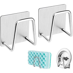 2pcs Adhesive Sponge Holders Sink Rack Stainless Steel Quick Dry