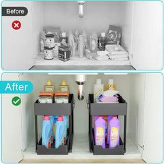 2 Tier Sliding Cabinet Basket Organizer Bath Collection Baskets