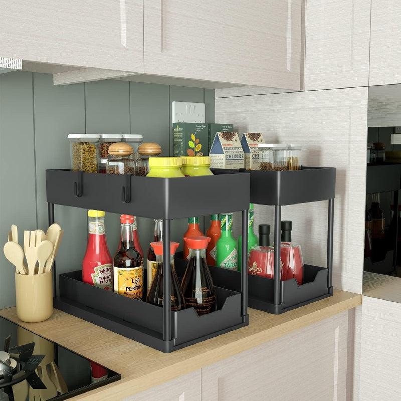 2 Tier Sliding Cabinet Basket Organizer Bath Collection Baskets