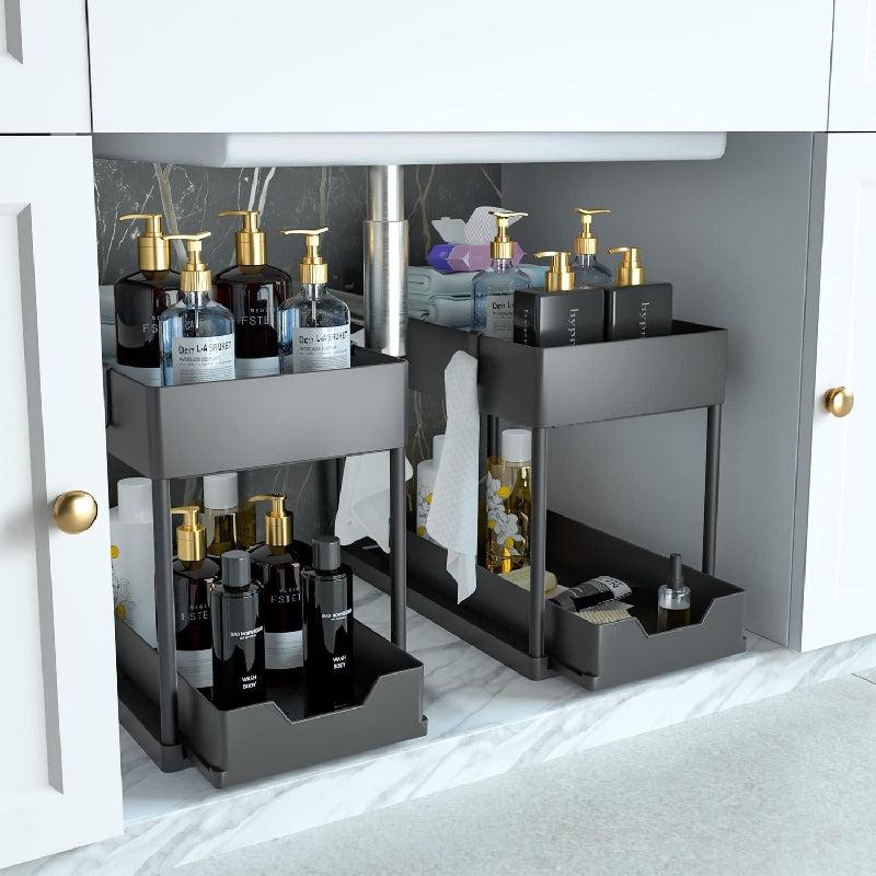 2 Tier Sliding Cabinet Basket Organizer Bath Collection Baskets
