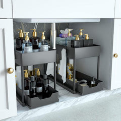 2 Tier Sliding Cabinet Basket Organizer Bath Collection Baskets