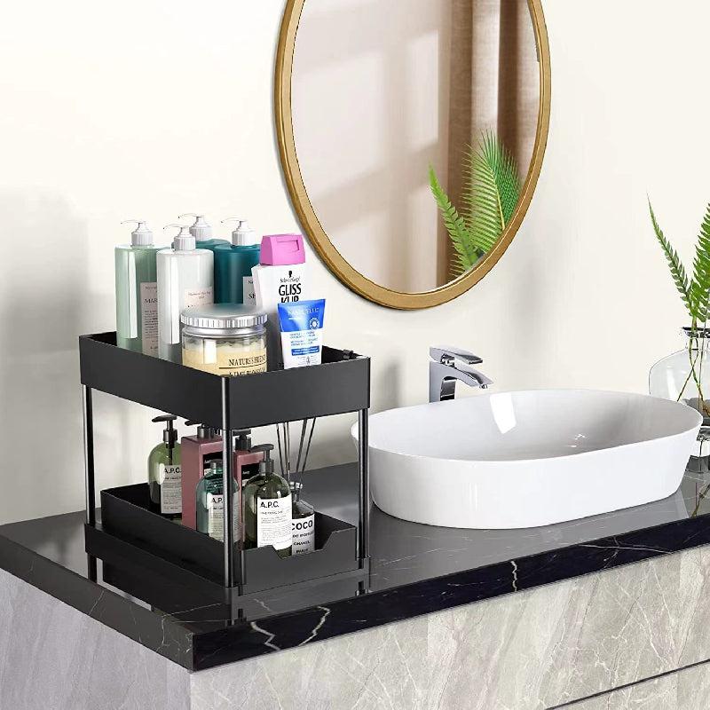 2 Tier Sliding Cabinet Basket Organizer Bath Collection Baskets