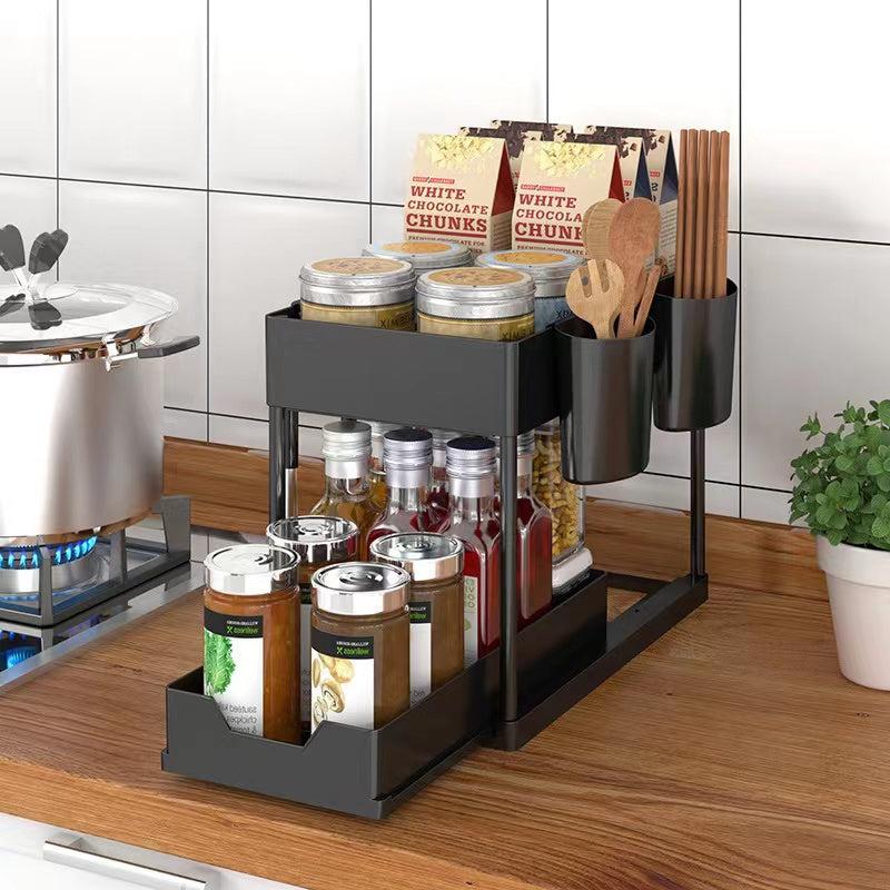 2 Tier Sliding Cabinet Basket Organizer Bath Collection Baskets