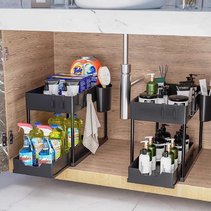 2 Tier Sliding Cabinet Basket Organizer Bath Collection Baskets