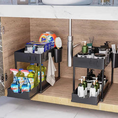 2 Tier Sliding Cabinet Basket Organizer Bath Collection Baskets