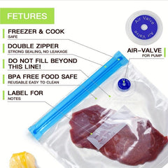 20pcs Reusable Vacuum Food Storage Bags - 3 Sizes, 2 Sealing Clips