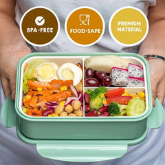 Adult Bento Box w/ Spoon & Fork Leak Proof 3 Compartment Lunch Box