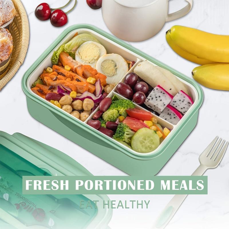 Adult Bento Box w/ Spoon & Fork Leak Proof 3 Compartment Lunch Box