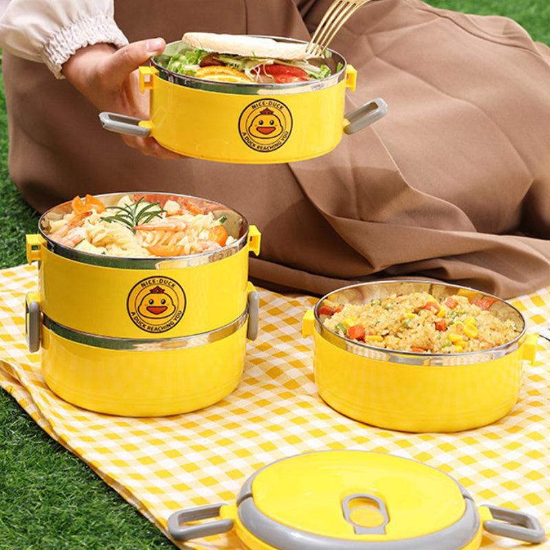 Yellow Duck Pattern Stainless Steel Lunch Box 2 3 Layer Insulated Bento Box