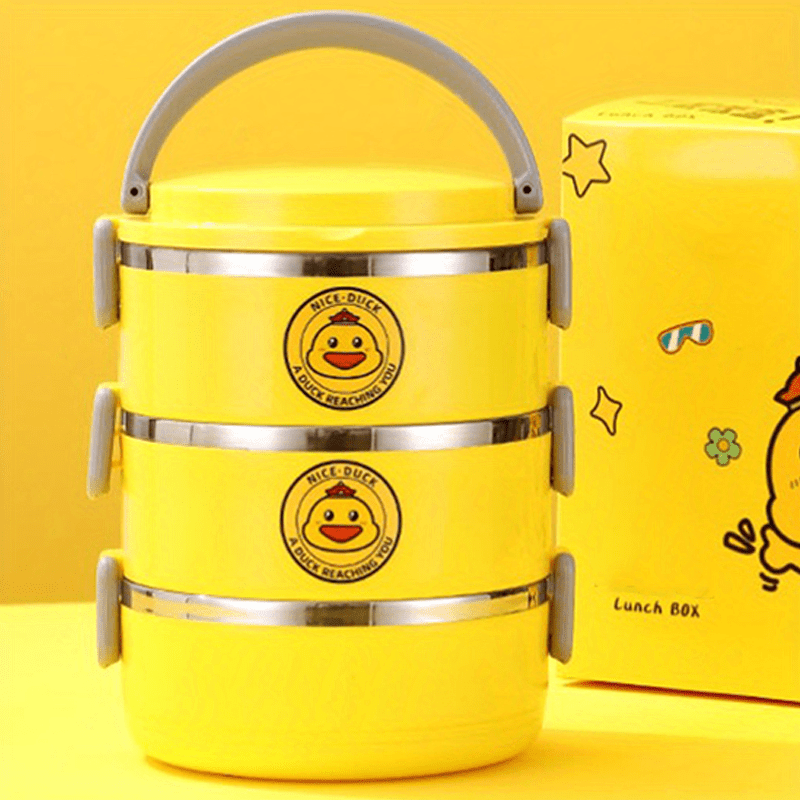 Yellow Duck Pattern Stainless Steel Lunch Box 2 3 Layer Insulated Bento Box
