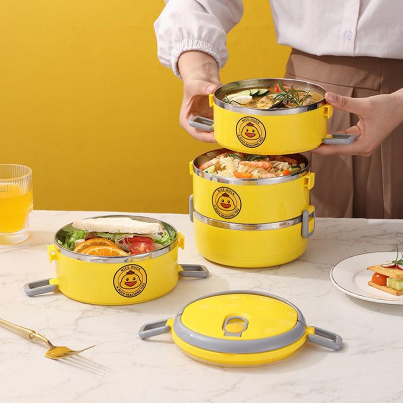 Yellow Duck Pattern Stainless Steel Lunch Box 2 3 Layer Insulated Bento Box