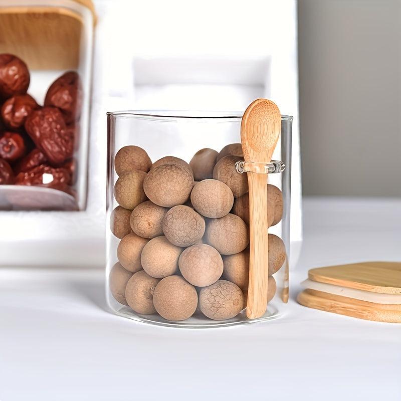 3pcs High Borosilicate Glass Storage Jar Set Spoon Household Tea Nuts Coffee