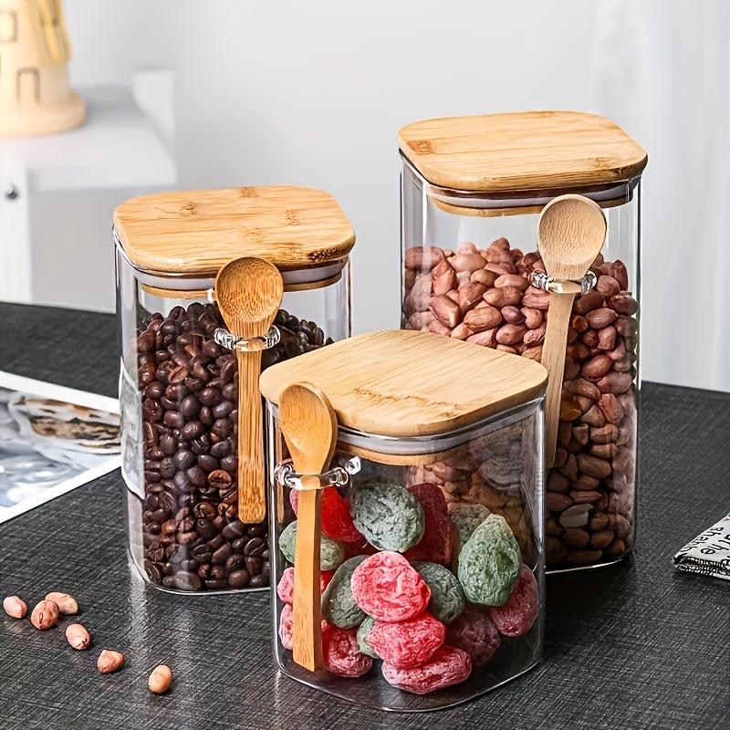 3pcs High Borosilicate Glass Storage Jar Set Spoon Household Tea Nuts Coffee
