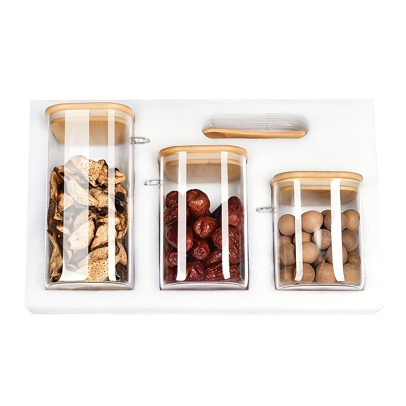3pcs High Borosilicate Glass Storage Jar Set Spoon Household Tea Nuts Coffee