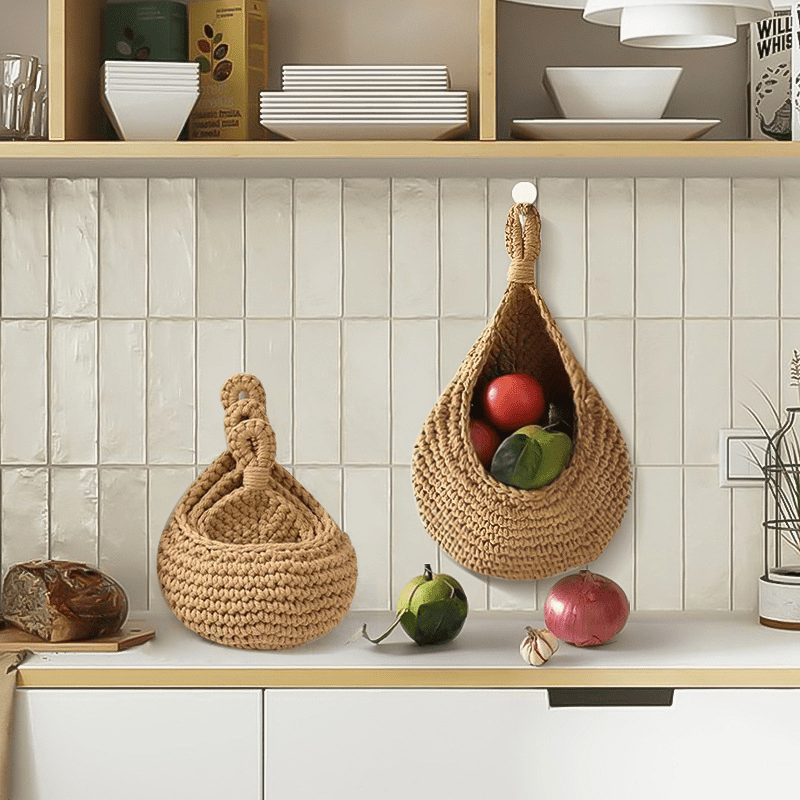 Bohemian Crocheted Wall Basket for Food Storage