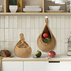 Bohemian Crocheted Wall Basket for Food Storage