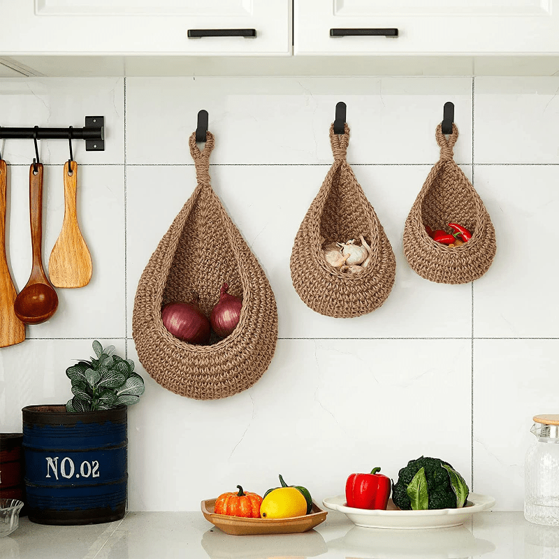 Bohemian Crocheted Wall Basket for Food Storage