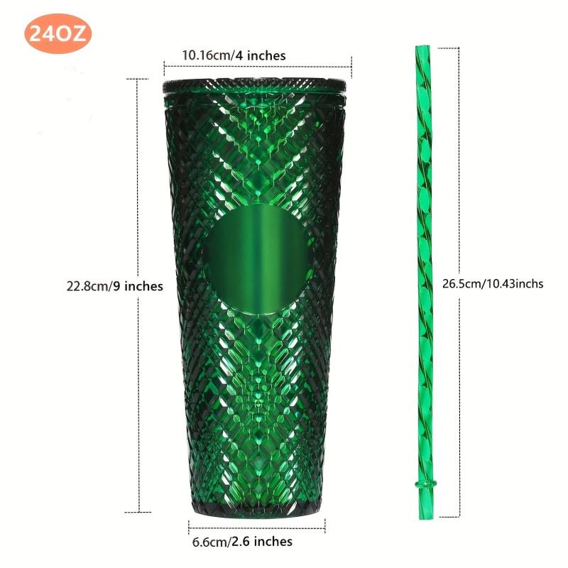 Emerald Jeweled Tumbler Cold Cup 24oz Insulated Reusable Plastic Cup