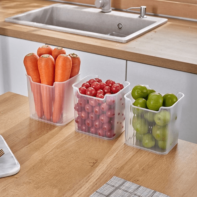 Striped Plastic Fruit and Veggie Storage Box for Fridge Door Organization