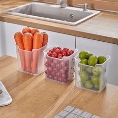 Striped Plastic Fruit and Veggie Storage Box for Fridge Door Organization