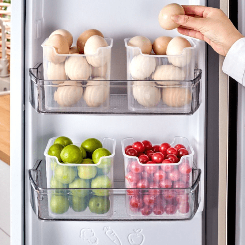 Striped Plastic Fruit and Veggie Storage Box for Fridge Door Organization