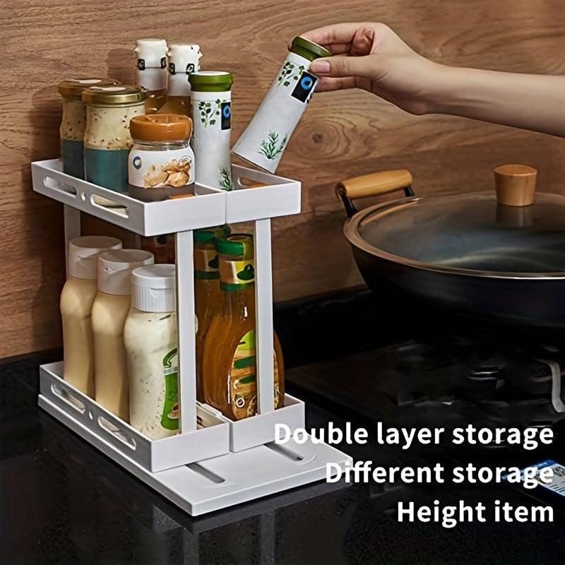 Rotating Spice Rack Sliding Storage Organizer for Kitchen Counters